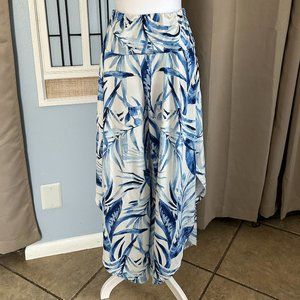 Blue and White Women's Wide-Leg Pants
